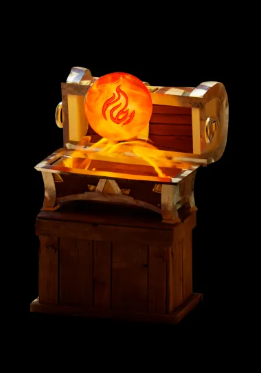 A treasure chest glowing a deeper orange around an OpenSea badge